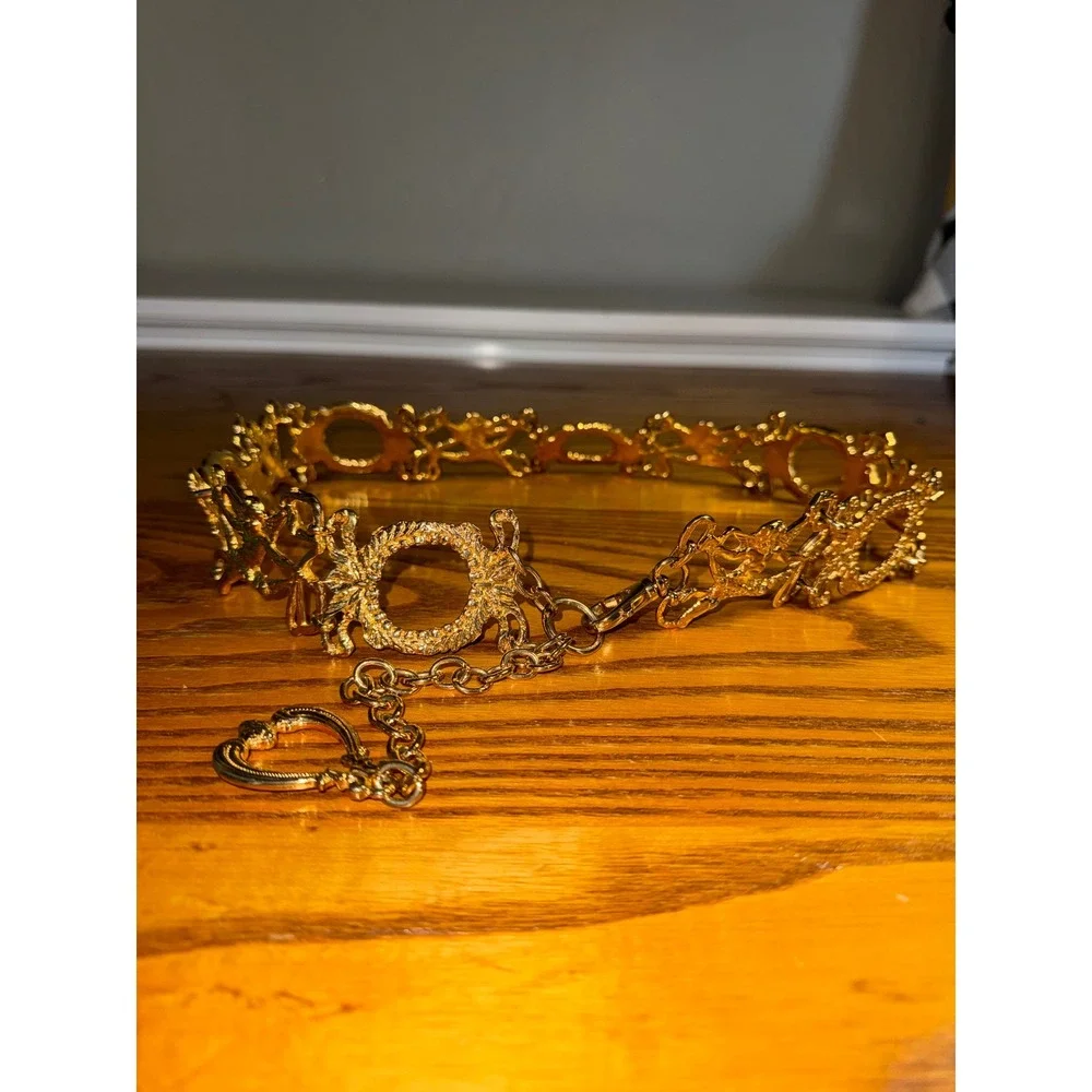 Vintage Inspired Ornate Gold Chain Waist Belt Cherub Heart Statement Accessory